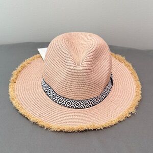 New with Tags Pink Straw Panama Hat with Fringe